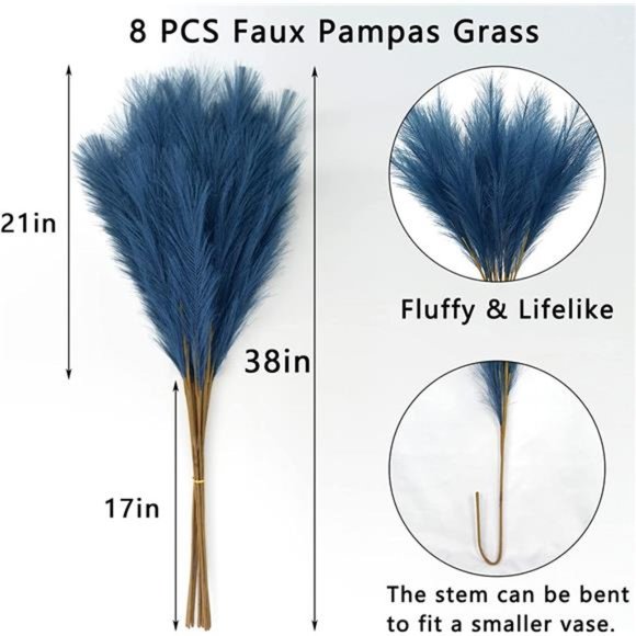 8 PCS Faux Pampas Grass 38"/3.1ftTall Artificial Pompous Grass Large Fake Pompas - Picture 6 of 6